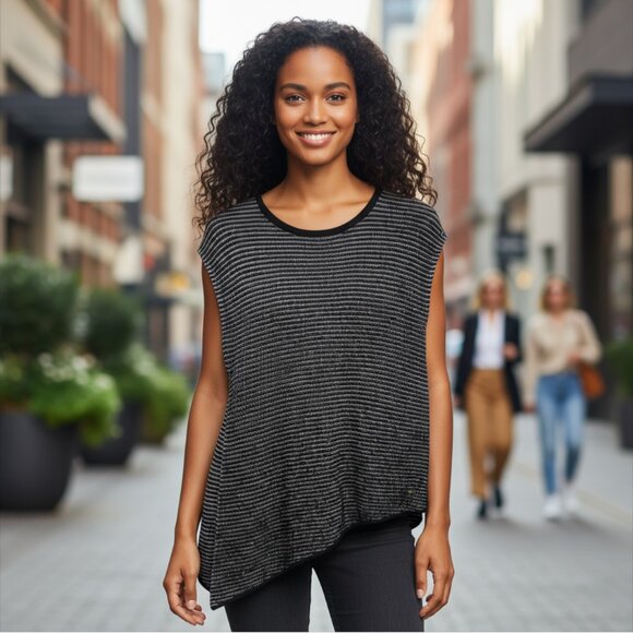 Eileen Fisher Black and White Organic Cotton Asymmetrical Sweater Size Small - Picture 1 of 5